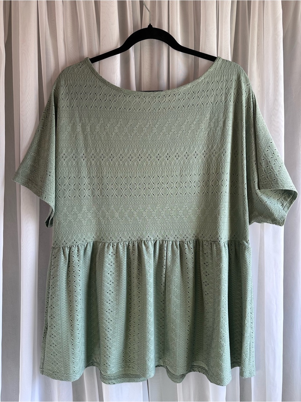 Bloomchic Sage Stretch Eyelet Peplum Dolman Short Sleeve Tunic Size XL 14/16 - Picture 4 of 6